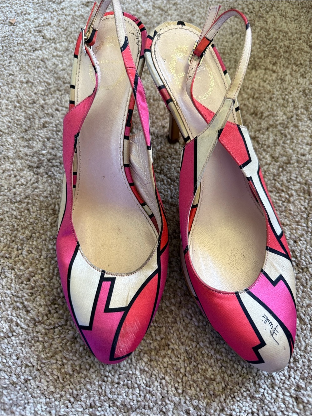 Emilio Pucci Pink Graphic Slingback Heels